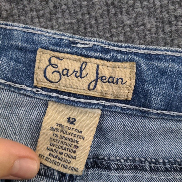 Earl Jean Women's Straight Leg Capri Jeans v 12 Stone Cuffed Hem Embellished - Picture 8 of 10